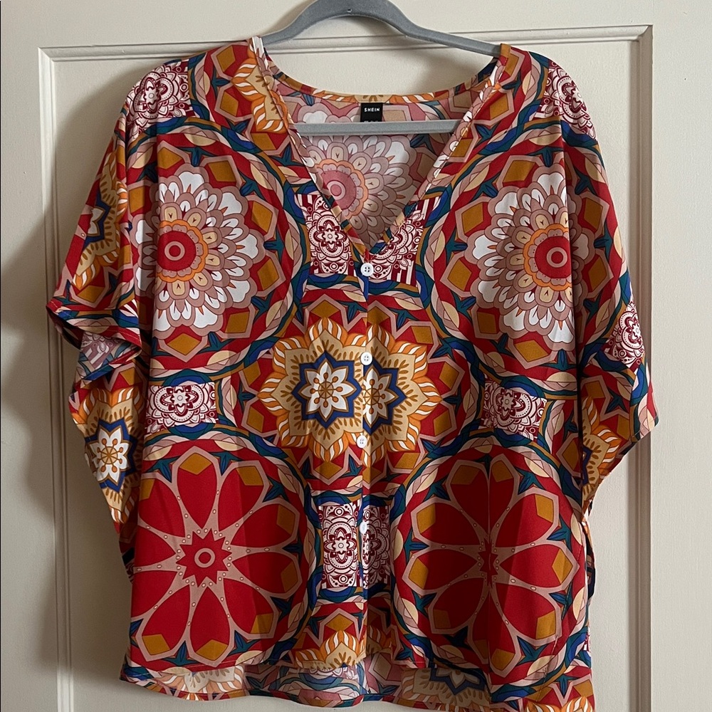 SHEIN Multicolor Geometric Blouse
